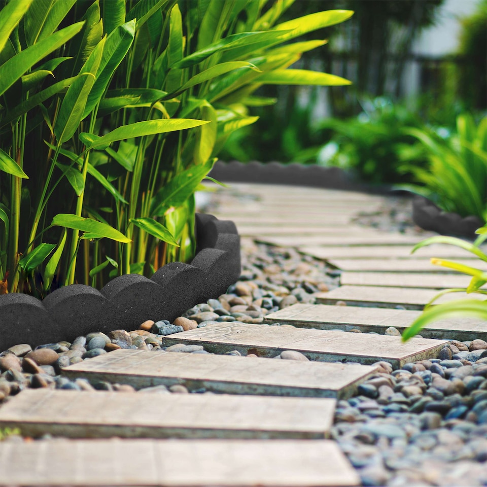 image 1 of Recycled Rubber Scallop Garden Edging Border - Grey - Pack of 12 | Grey | Grey | Pack of 12 | 1