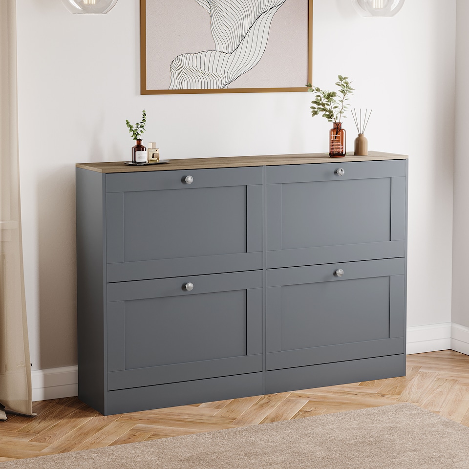 image 1 of Vida Designs 4 Drawer Shoe Cabinet, Grey & Oak
