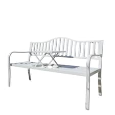 Garden Bench Loveseat Centre Drinks Table Armrest Outdoor Patio Furniture White