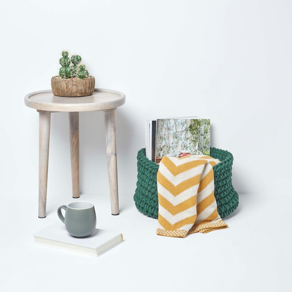 image 1 of Homescapes Forest Green Cotton Knitted Round Storage Basket - 37 x 21cm Green | M