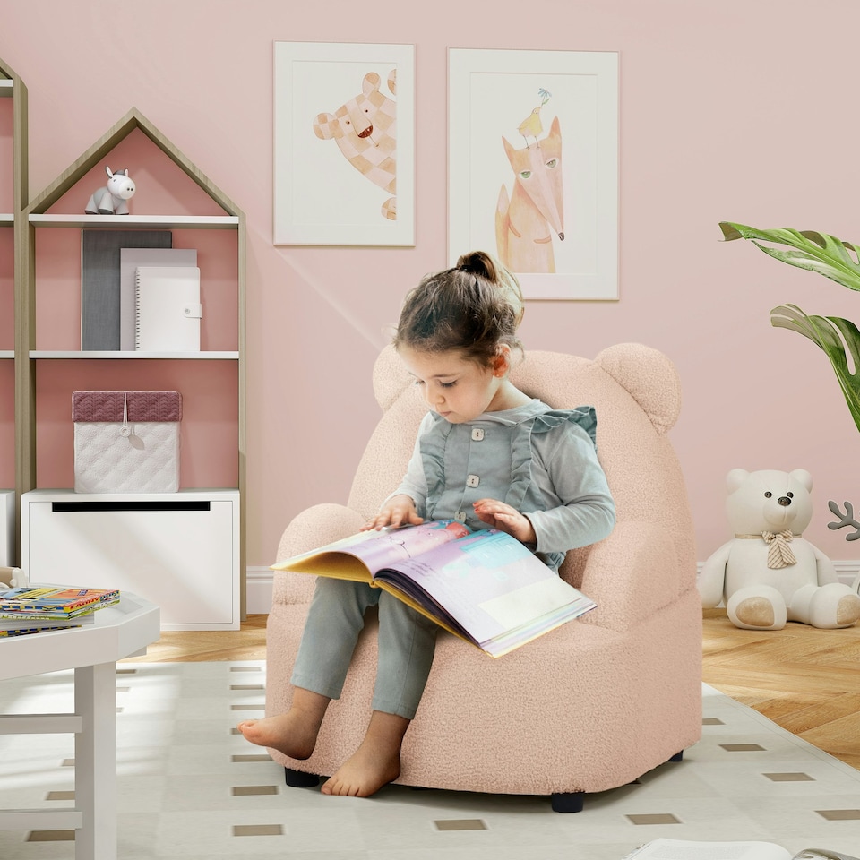 image 1 of AIYAPLAY Kids Armchair, Bear Shaped Toddler Sofa Chair for Bedroom - Pink