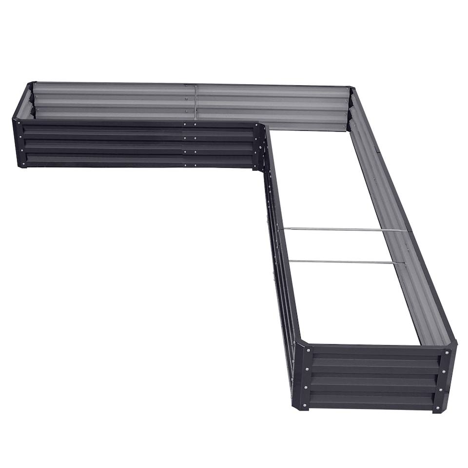 image 1 of Living and Home L-Shaped Galvanized Steel Raised Garden Bed, Black | Black | L207 x W277 x H30 (cm)