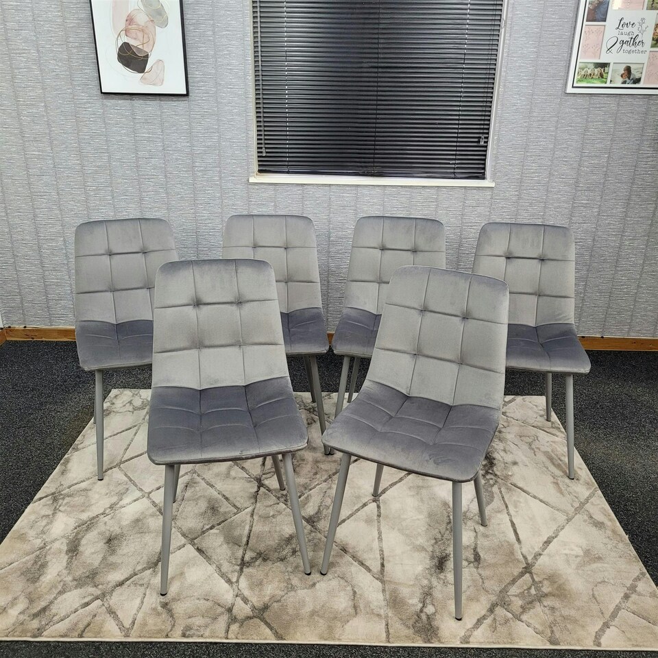image 1 of Dining Chairs Set of 6 Grey Velvet Kitchen Chairs Grey