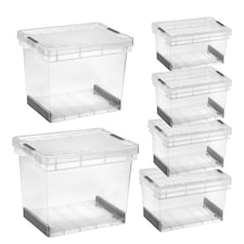 2 x 60L Clear Ultra Resistant Modular Plastic Storage Containers With Clip Lock Lids Clear