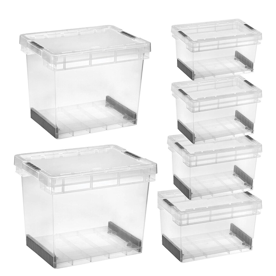 image 1 of 2 x 60L Clear Ultra Resistant Modular Plastic Storage Containers With Clip Lock Lids Clear