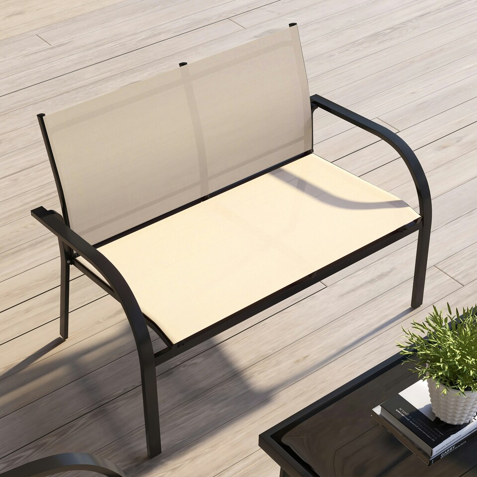 image 1 of Outsunny 4pcs Patio Furniture Set Garden Sofa Glass Top Coffee Table Beige