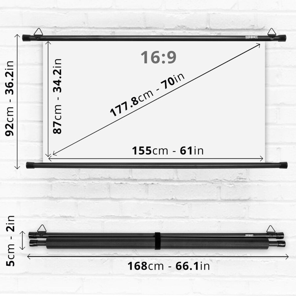 Duronic Bar Projector Screen BPS70/169, 70 Inch 16:9 Wall Mountable ...