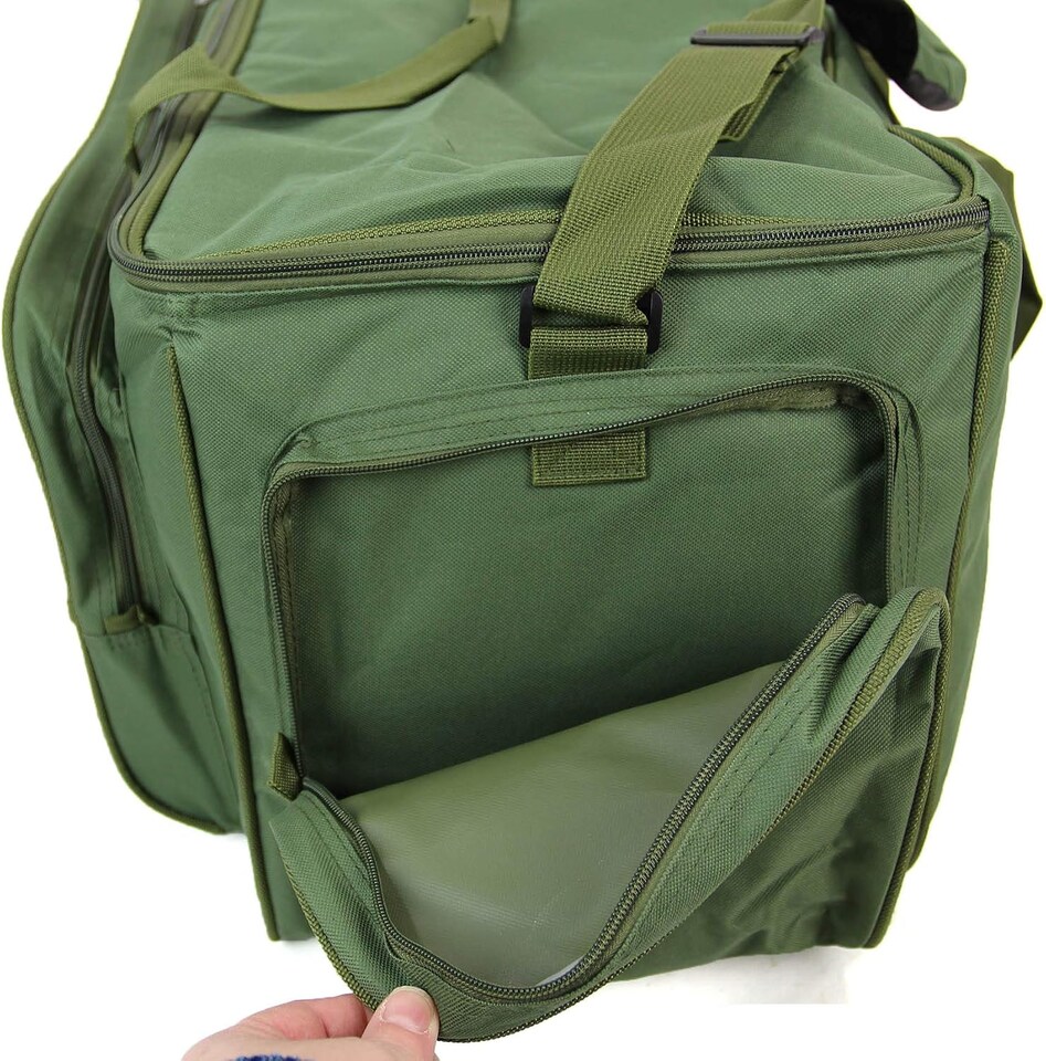 image 1 of Actiaspet XXL Insulated Carp Fishing Tackle Bag Large Green Padded Carryall with Shoulder Strap & Pockets, 83cm x 35cm x 35cm