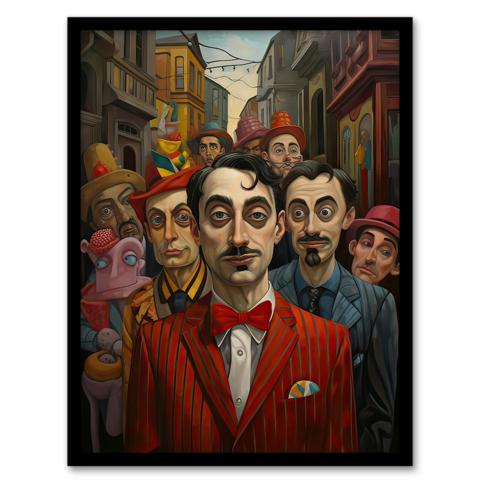 image 1 of The Ringmasters Entourage Quirky Portrait Circus Barnum Black Framed Wall Art Print A4