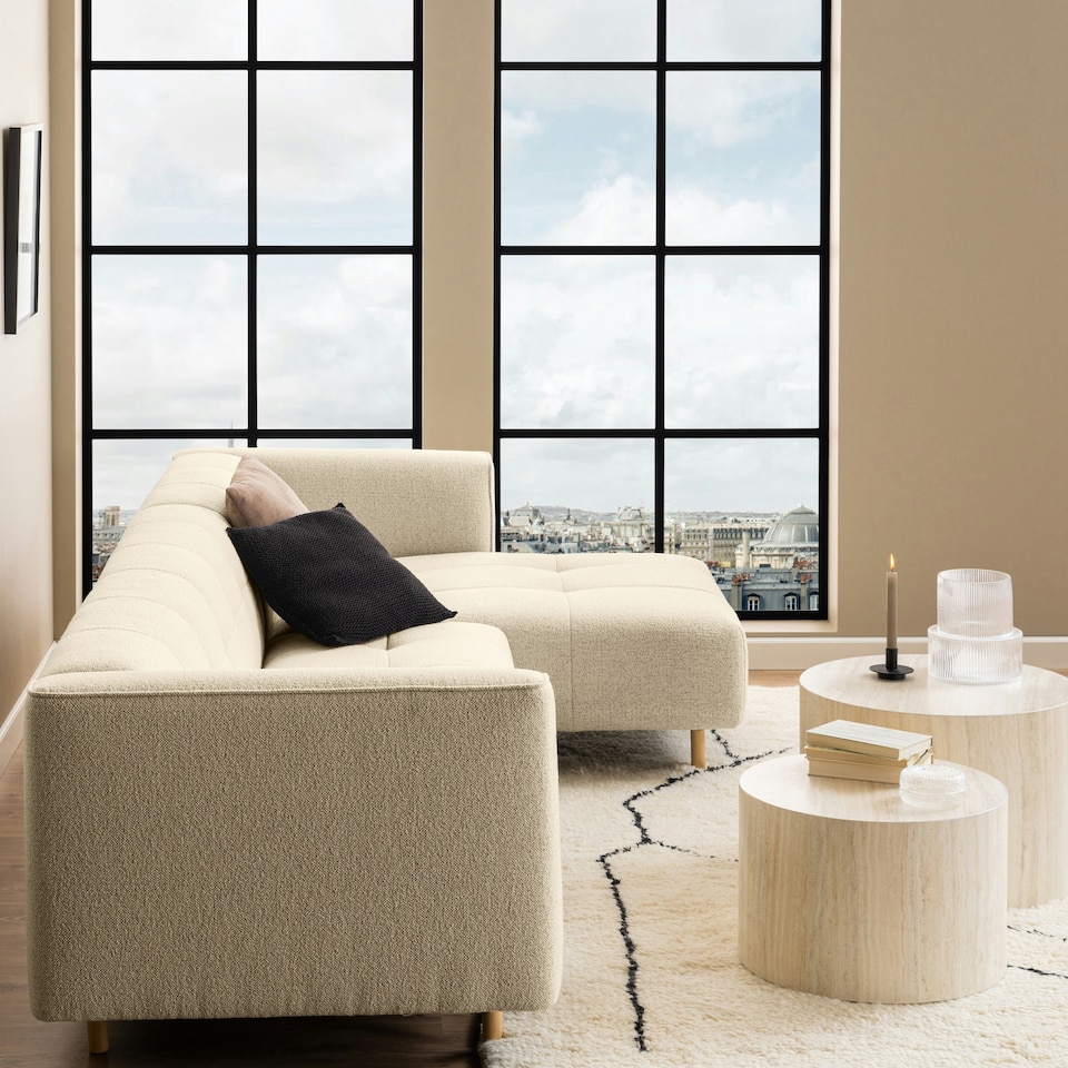 image 1 of Dice Round Coffee Table Set in Light Travertine Effect
