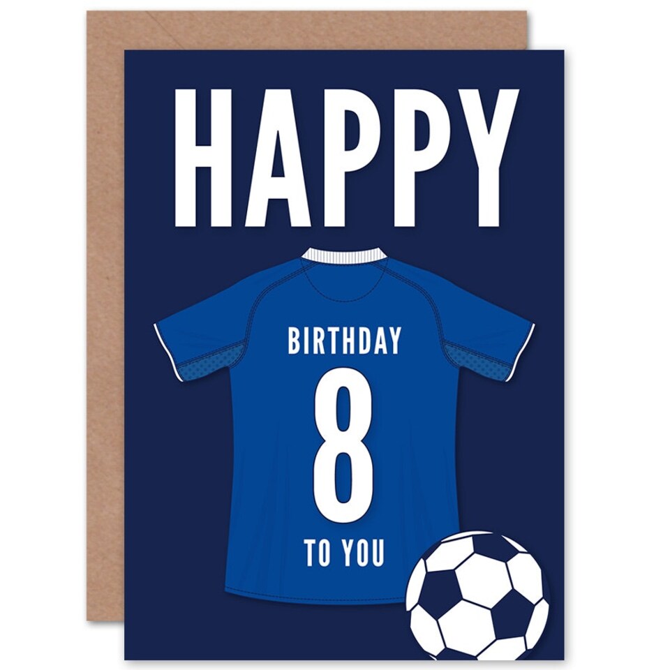 image 1 of Football Strip Kit Jersey Top On Dark Age 8 Year Old Child Kids 8th Birthday Card