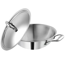 Vinod Platinum Triply Stainless Steel Kadai with Lid 30 cm - 4.5 litre