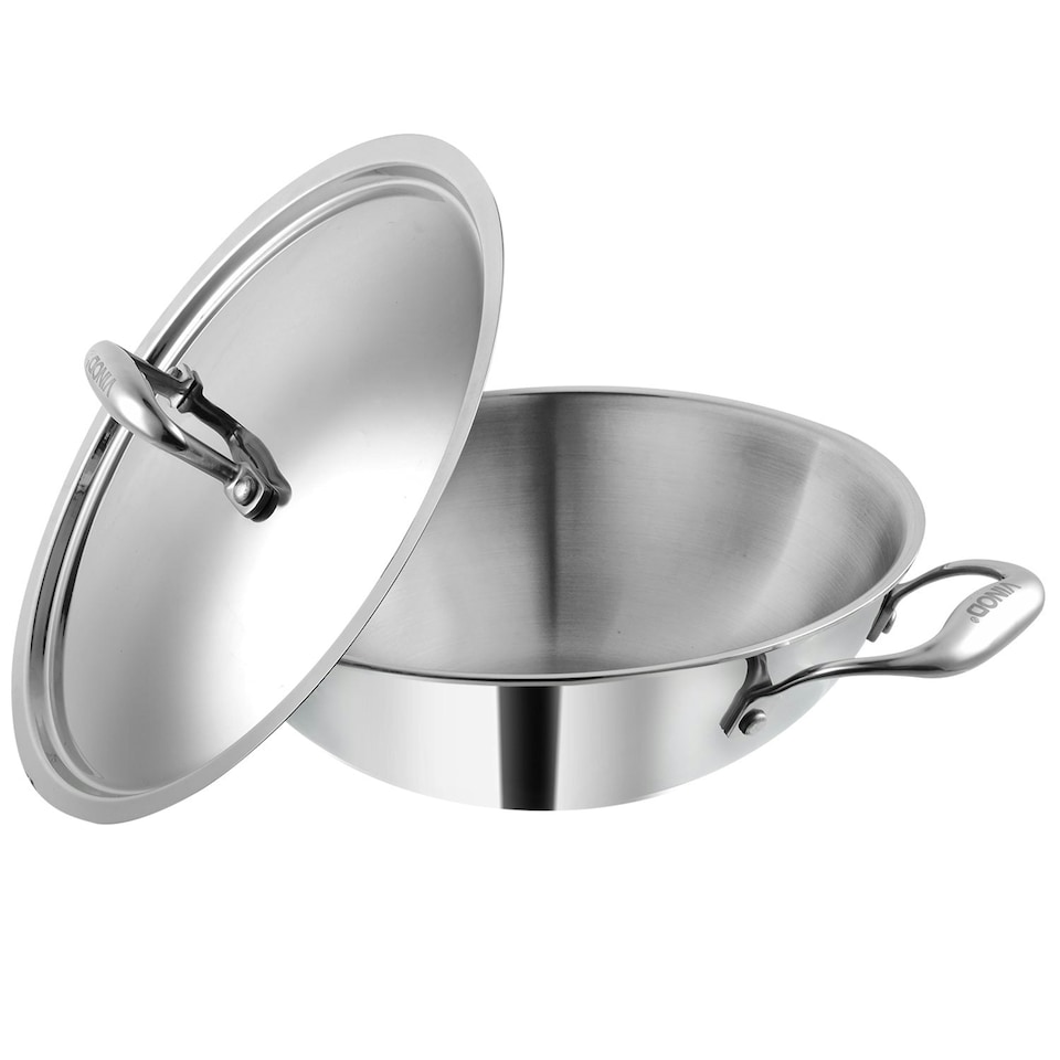 image 1 of Vinod Platinum Triply Stainless Steel Kadai with Lid 30 cm - 4.5 litre
