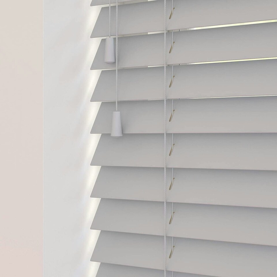 image 1 of 165cm Relaxed Grey Wooden Venetian Blinds With Strings (130cm drop) | Grey | Grey