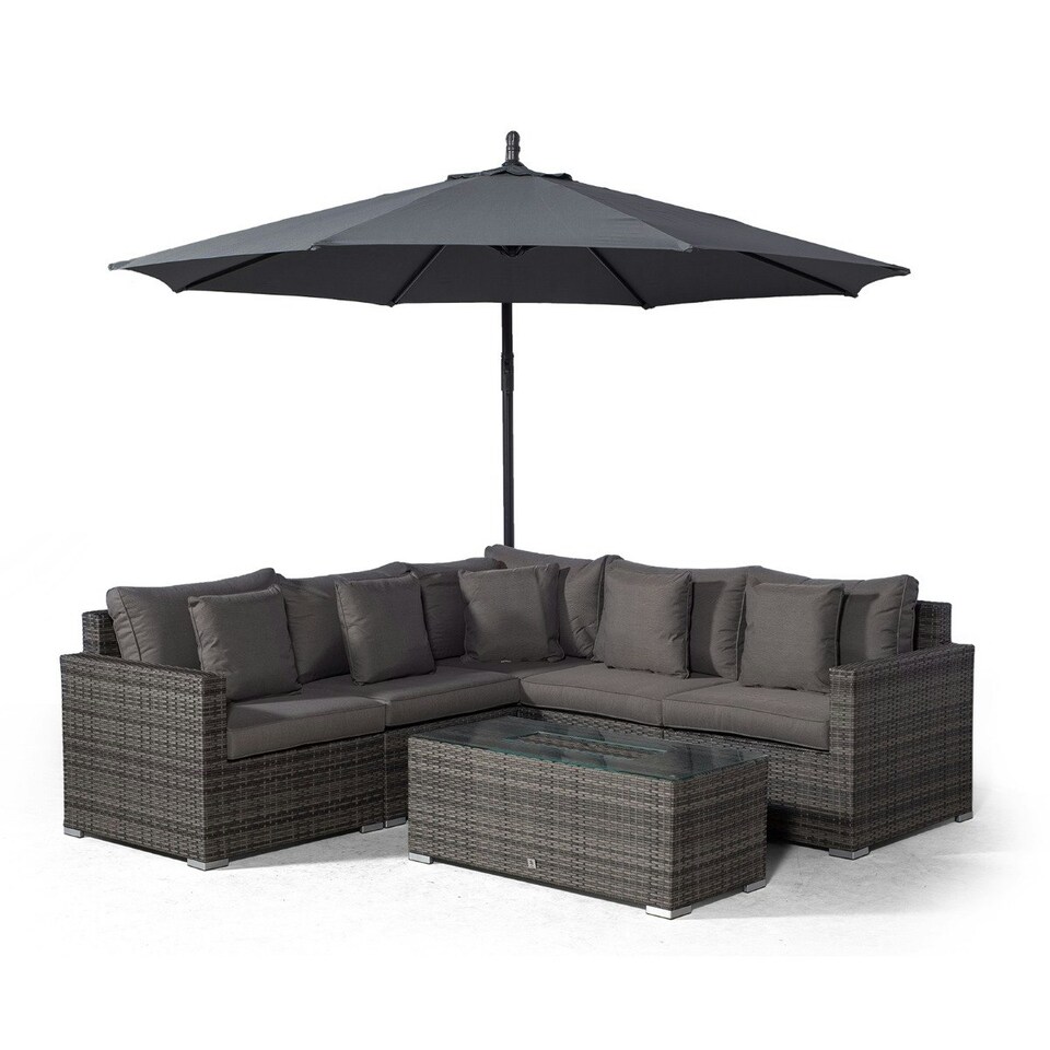 image 1 of Havana 5 Seat Rattan Corner Sofa Set with Drinks Cooler Coffee Table Grey | Grey
