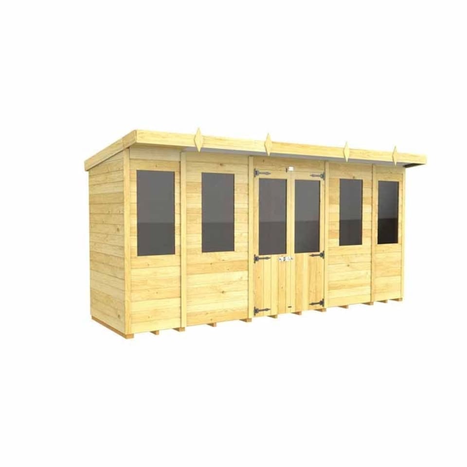 image 1 of 14ft x 4ft Pent Summer House - Wood - L118 x W417 x H201 cm | Brown