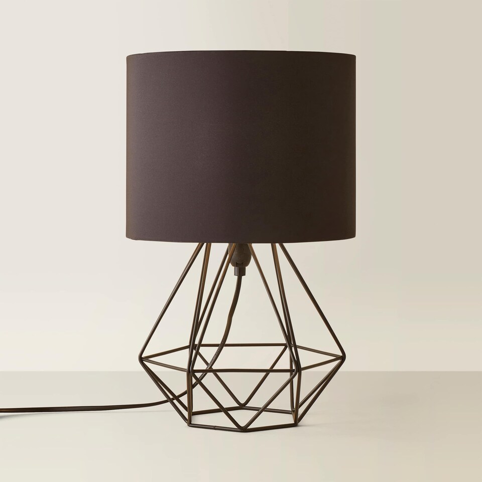 image 1 of ValueLights Modern Black Metal Basket Cage Bed Side Table Lamp With Black Fabric Shade