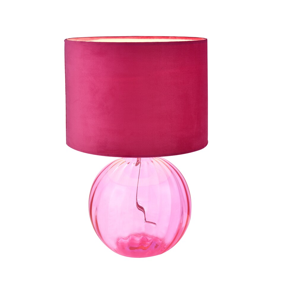 image 1 of Contemporary Light Pink Ribbed Glass Table Lamp with Soft Velvet Fabric Shade | Pink