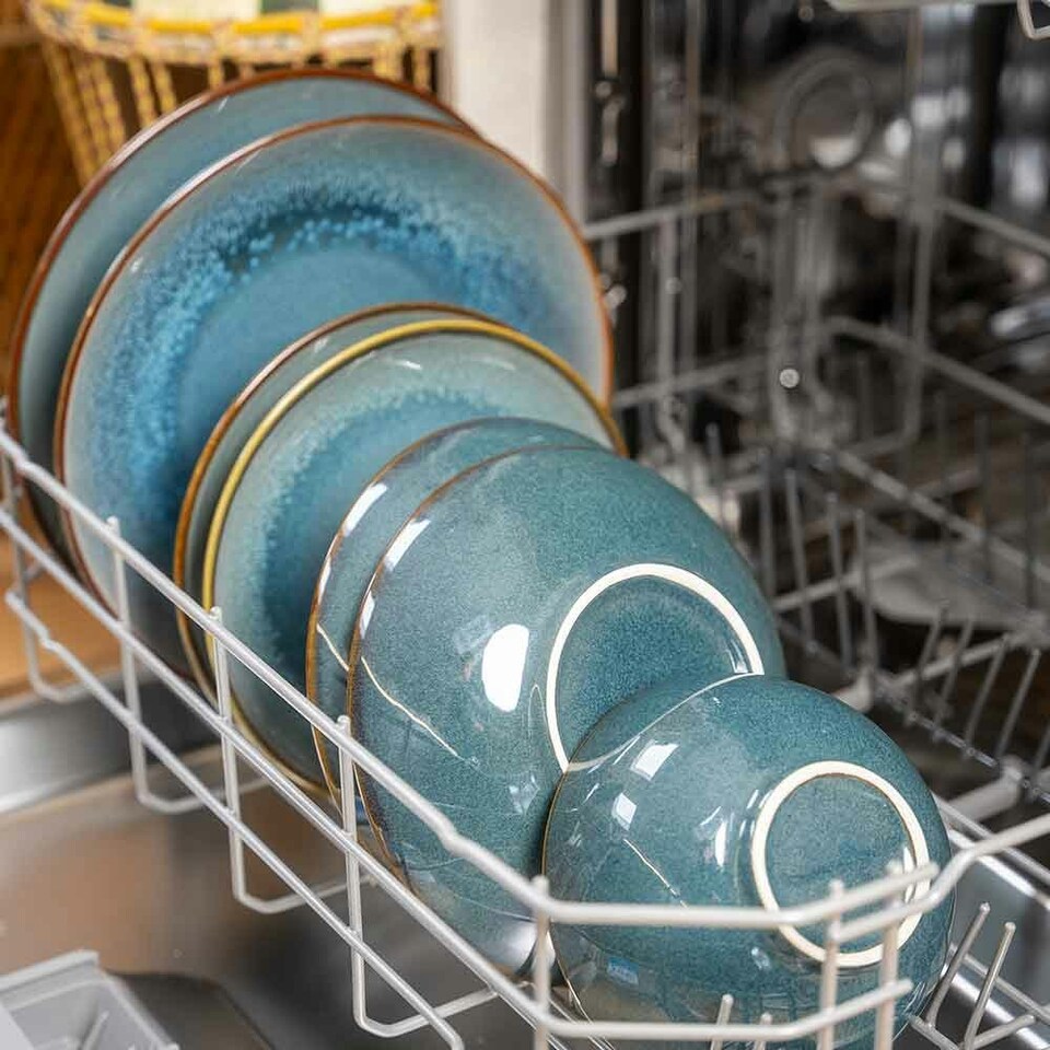 image 1 of Scandi Home Set of Four Stavanger Blue 27cm Artisan Glaze Ceramic Dinner Plates Blue