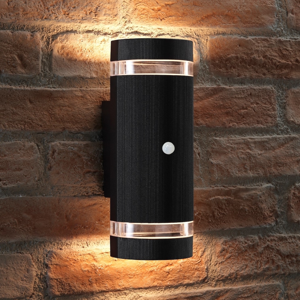 image 1 of Auraglow PIR Motion Sensor Double Up & Down Wall Light - FLORENCE | Black | Black/Warm White