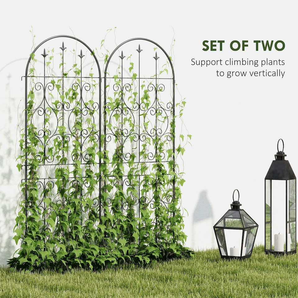 image 1 of Outsunny Set of 2 Metal Garden Trellis, Decorative Trellis Panels