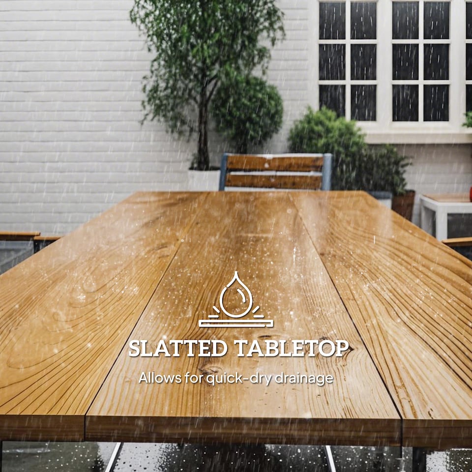 image 1 of Outsunny 7 Piece Garden Dining Set, Fir Wood Garden Furniture Set with Rectangle Table and 6 Stackable Chairs, Umbrella Hole, Slatted Top and Steel Frame, for Patio Balcony Porch, Brown