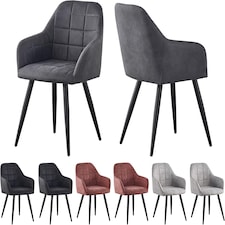 Set of 2 Faux Suede Leather Dining Chairs with Arms Adrian Dark Grey