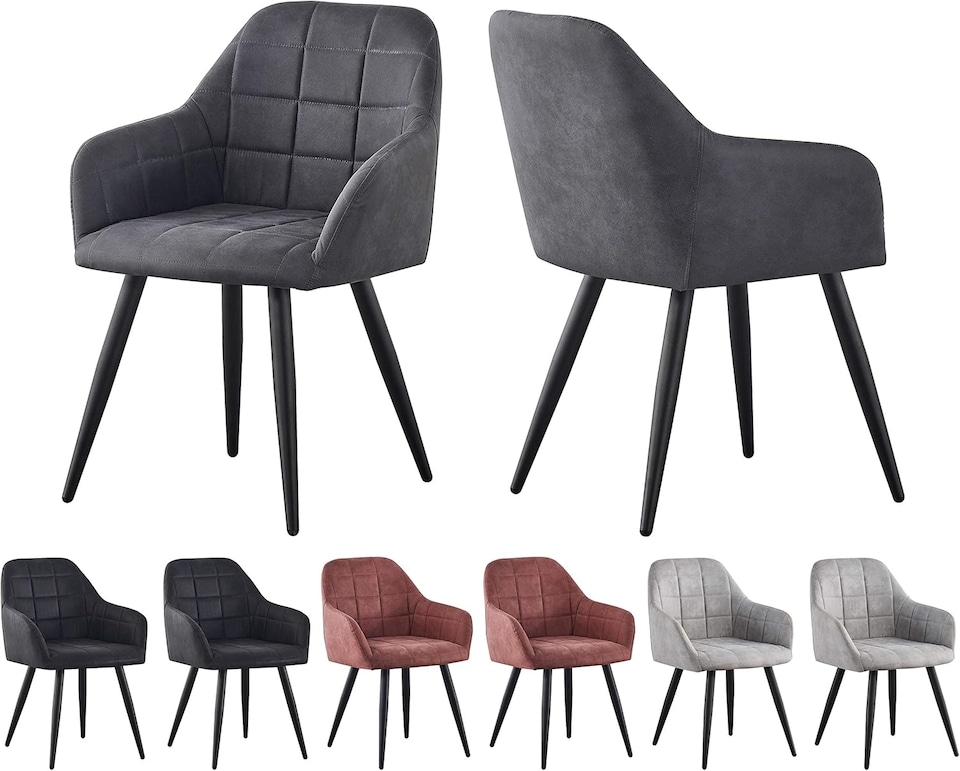 image 1 of Set of 2 Faux Suede Leather Dining Chairs with Arms Adrian Dark Grey