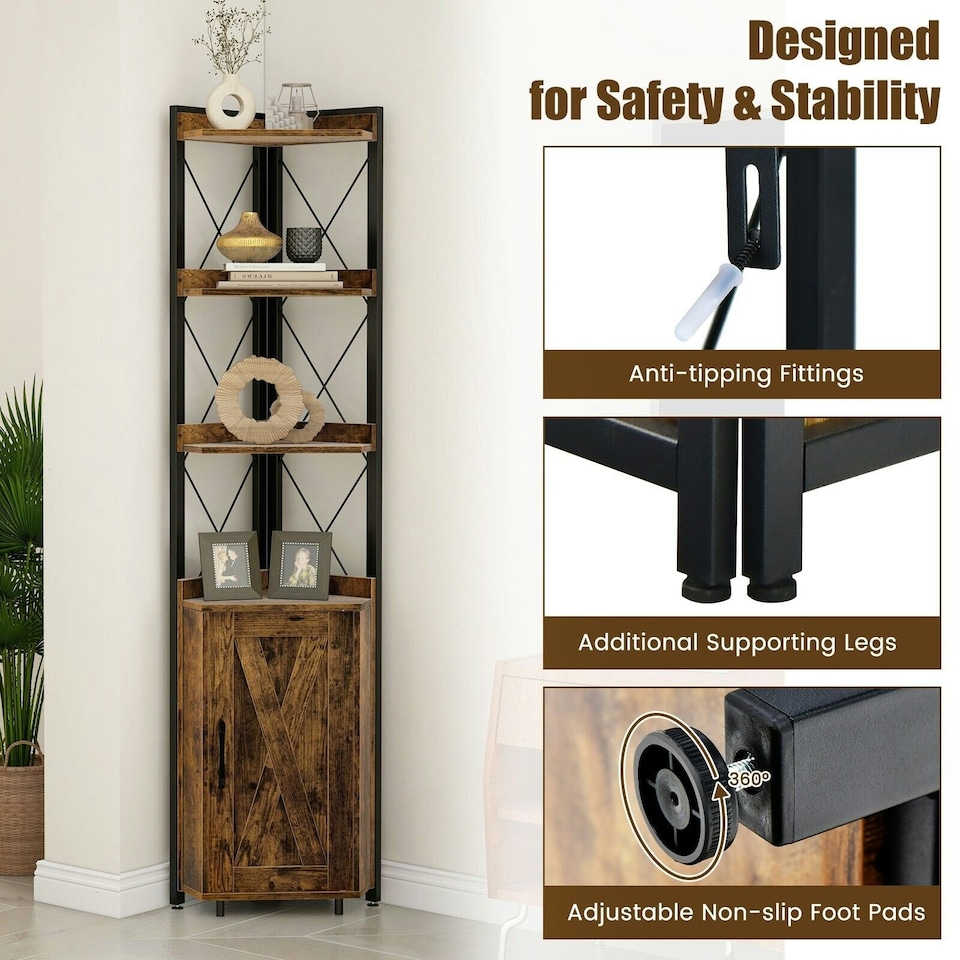 image 1 of COSTWAY 6-Tier Corner Bookcase Adjustable Shelf Brown Brown