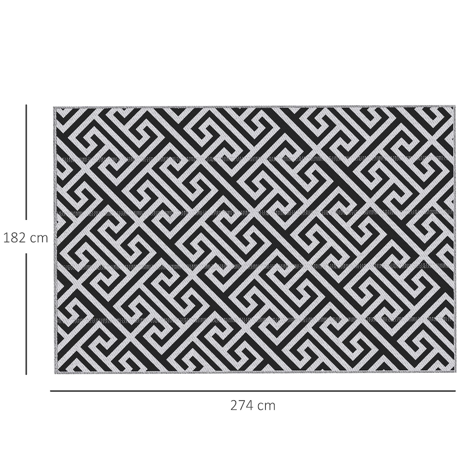 image 1 of Outsunny 182x274cm Reversible Outdoor Rug Portable Plastic Straw RV Camping Mat | Black | Black | 182cm x 274cm x 0.3cm