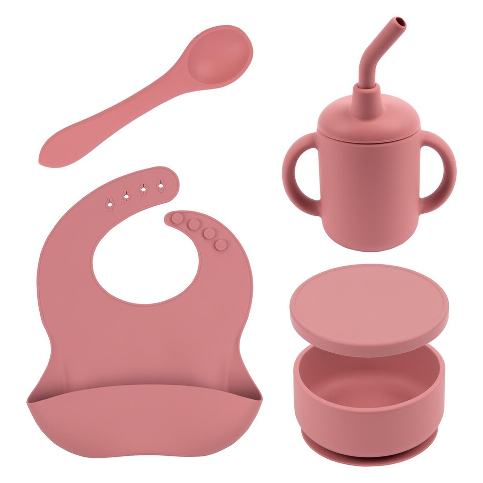 image 1 of Tiny Dining 5pc Baby Silicone Suction Weaning Set - Dusty Rose