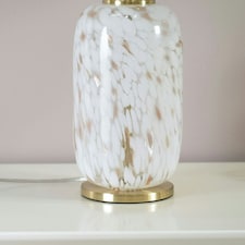 ValueLights India Gold Metal and White Confetti Glass Table Lamp with Beige Tapered Lampshade