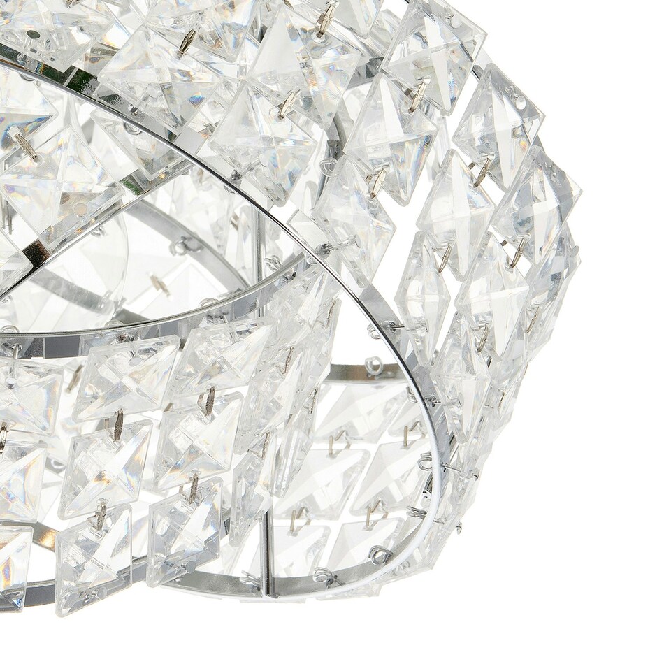 image 1 of Designer Chrome Plated Triple Ring Pendant Shade with Square Beads Chrome