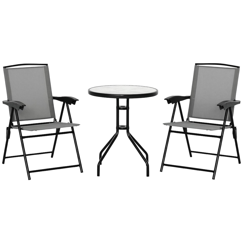image 1 of Outsunny Patio Bistro Set Folding Chairs Garden Coffee Table for Balcony Grey