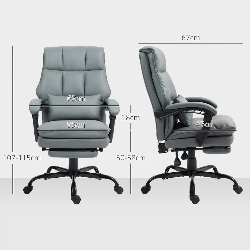 image 1 of HOMCOM Executive Office Chair, PU Leather Desk Chair with Armrests Grey