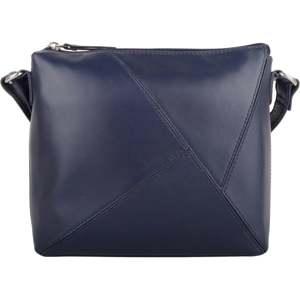 image 1 of Genuine Soft Leather Crossbody Shoulder Triangle Panel Handbag Blue | Navy