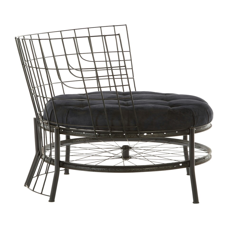 image 1 of Distinctive Cage Style Black Finish Chair, Fabric Upholstered Arm Chair For Bedroom, Stylish Armchair Black