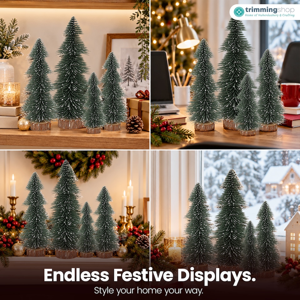 image 1 of 4 Sizes Green Snow-Dusted Pine Christmas Tree, Mini Tabletop Tree Set