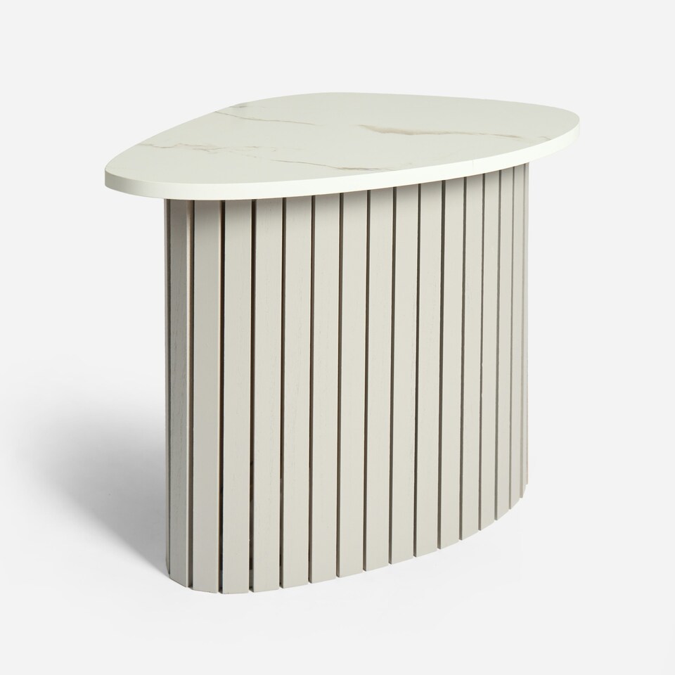 image 1 of OHS Ribbed Round Oval Home Living Room Modern Decor Coffee Side End Table Grey | Grey Marble