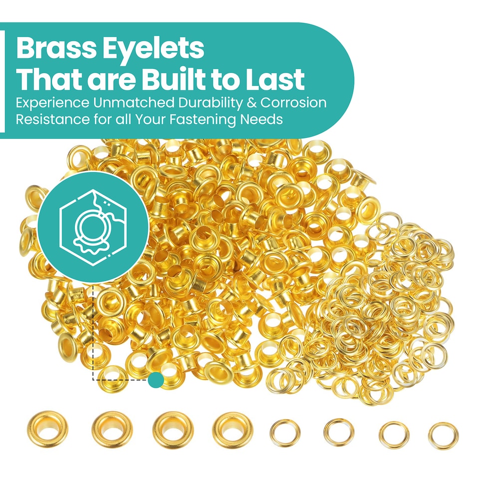 image 1 of 5mm Brass Eyelets with Washers for Arts & DIY Projects - 100 Pcs