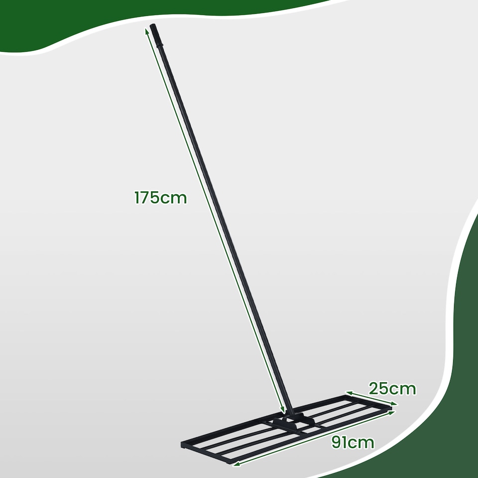 image 1 of COSTWAY 91 x 25 cm Lawn Leveling Rake Heavy-Duty Metal Levelawn Tool Black