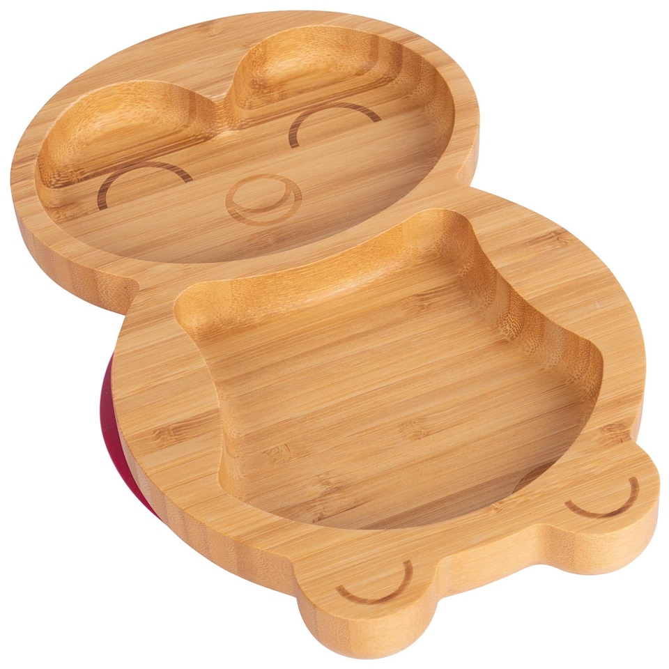 image 1 of Tiny Dining Bamboo Suction Plate - Penguin/Red - Divided Non-Slip Bamboo Self-Feeding Baby Weaning Plate | Red | Red