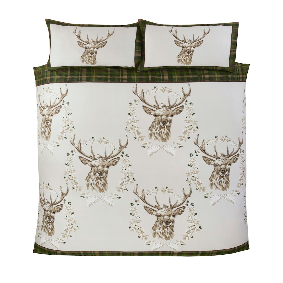 image 1 of Angus Stag Brushed Cotton Bedding Set | Green | Double | 1