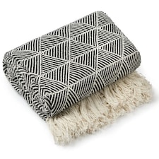 Geo Diamond Collection Recycled Cotton Throw in Black (90" x 100") | Black | Black
