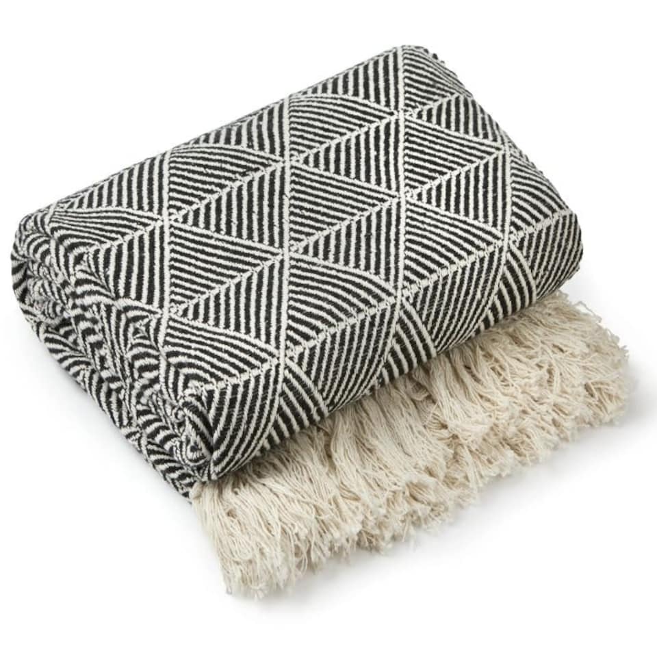 image 1 of Geo Diamond Collection Recycled Cotton Throw in Black (90" x 100") | Black | Black