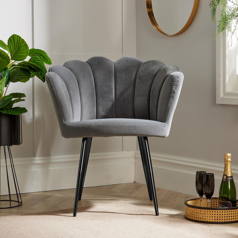 image 1 of Boucle Fabric Scallop Shell Chair Wing Back Armchair Sofa | Grey