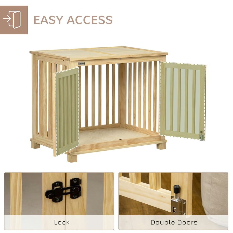 image 1 of PawHut Wooden Dog Crate End Table w/ Soft Washable Cushion, for Medium Dogs