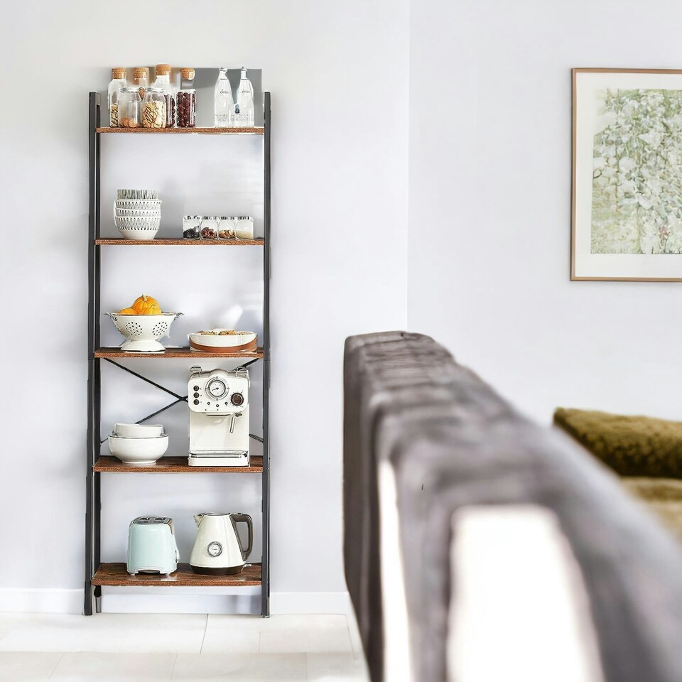 image 1 of 5 Tier Free Standing Bookcase Shelf Brown Brown | One Size