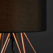 ValueLights Modern Copper Metal Basket Cage Bed Side Table Lamp With Black Fabric Shade