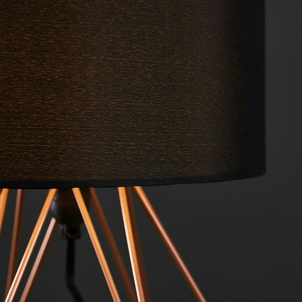 image 1 of ValueLights Modern Copper Metal Basket Cage Bed Side Table Lamp With Black Fabric Shade